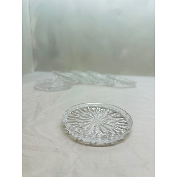 Vintage Clear Pressed Glass Coasters Set of 6 Sunburst Starburst Pattern Round - Picture 3 of 5